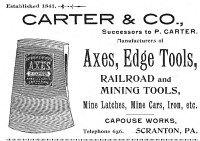 Carter & Co. Axes Ad in 1895 Scranton Fire Alarm Boxes Directory